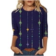 thumbnail image 2 of Cavosen Mardi Gras Womens 3/4 Sleeve Tops T Shirts Festival Carnival Round Neck Tops Mask Graphic Print Blouse Holiday Fashion Shirts Dressy Going out Tees Party Shrove Tuesday Blue L, 2 of 5