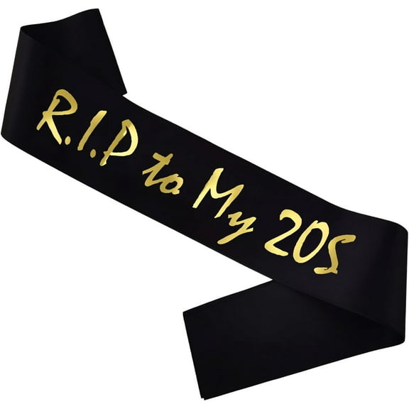1 pcs RIP to My 20s Birthday Sash, Gold Foil 'RIP to My 20s' Black Satin Birthday Sash for Women or Men 30th Birthday Gifts Party Decorations Favors