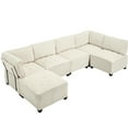 thumbnail image 3 of 6 Seat Modular Sectional - U Shaped Couch With Soft Beige Corduroy For Cozy Seating Seats Convertible In Fluffy Living Room, 3 of 6