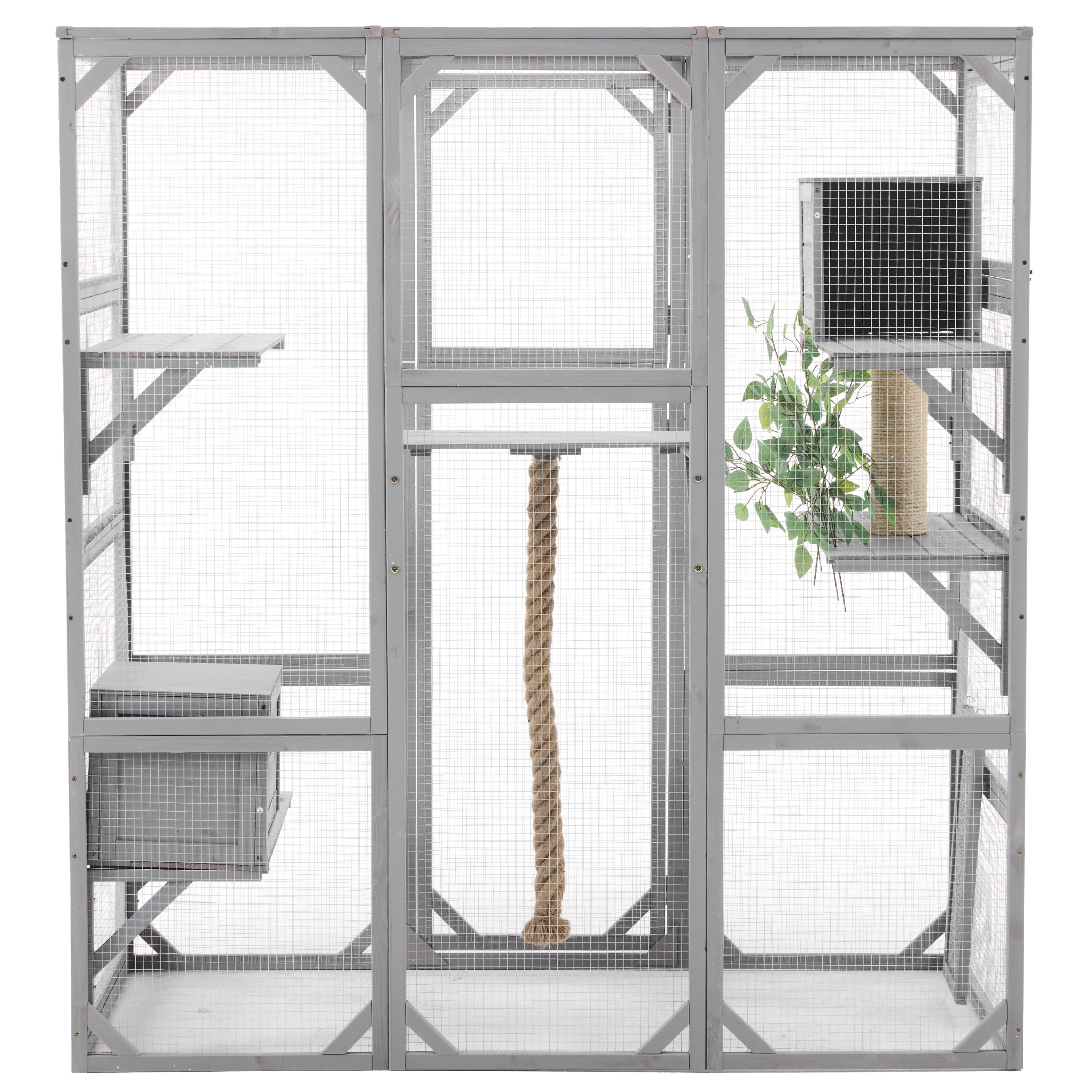 Euroco Large Outdoor Cat Enclosure with Sleeping Houses, Climbing Platforms, and Scratching Posts