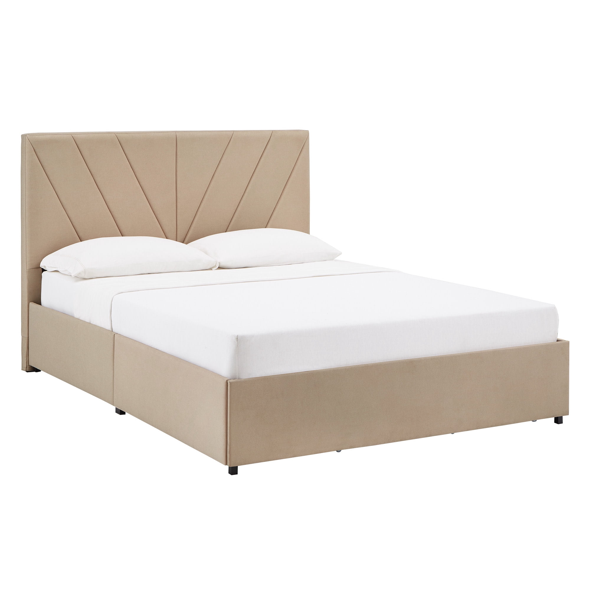 Weston Home Gaylen Linen V-Channel Headboard Storage Platform Bed, Queen, Beige