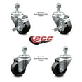 thumbnail image 2 of 3 Inch SS Soft Rubber Wheel Swivel 12mm Threaded Stem Caster Set 2 Brake SCC, 2 of 2