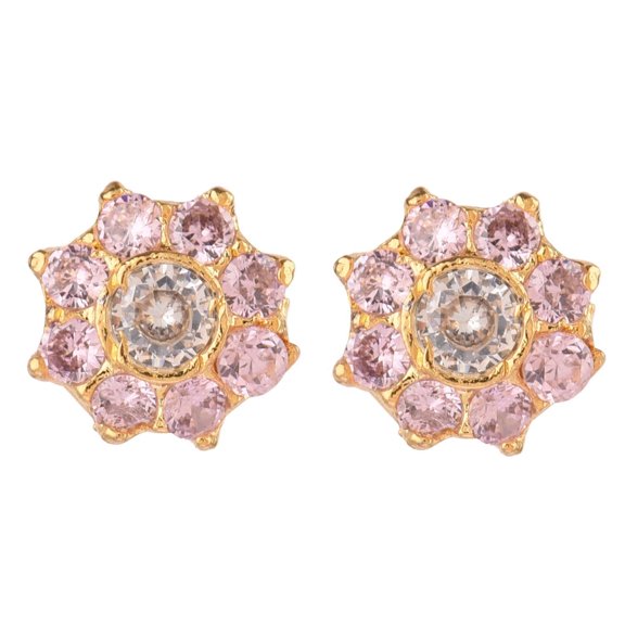 Efulgenz Cubic Zirconia CZ Crystal Floral Round Stud Earring for Women Gifting, Pink