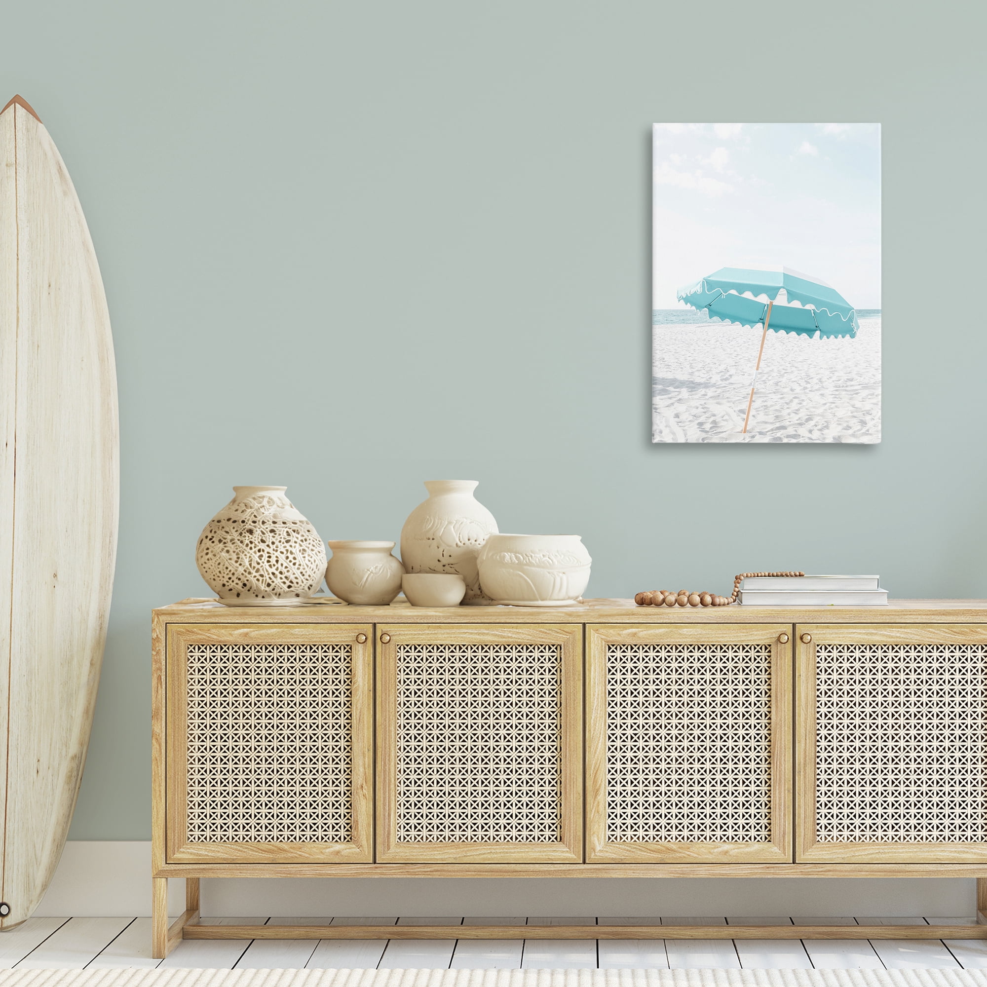 Stupell Industries Lone Blue Beach Umbrella Nautical & Beach Photography Wrapped Canvas Art Print Wall Art, 24 x 36