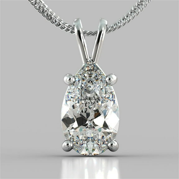 2.00 Ct Pear Cut VVS1/D Real Moissanite Solitaire Pendant 14K Solid White Gold Plated Silver