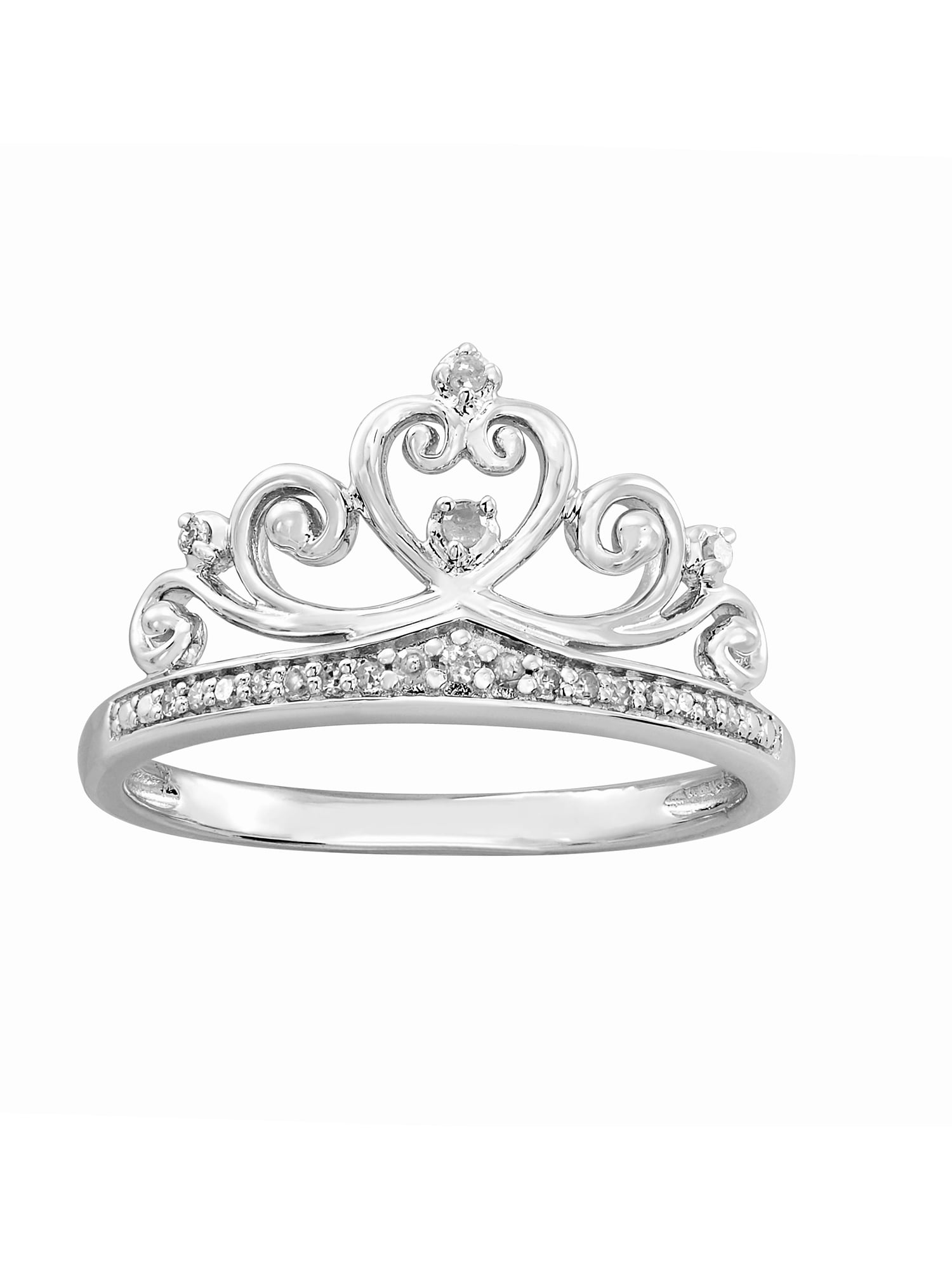 Brilliance Fine Jewelry Sterling Silver Crown Ring with 1/10CTTW
