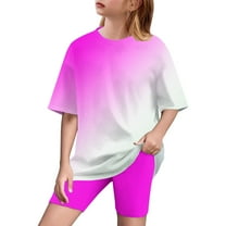 ZACPNCV Girls Short Sleeve T Shirt with Biker Shorts Set 2 Piece Summer Outfits Hot Pink 12-13 Years