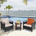 thumbnail image 2 of Costway 3PCS Patio Wicker Sofa Set Acacia Wood Frame with Beige &Turquoise Cushion Covers, 2 of 10