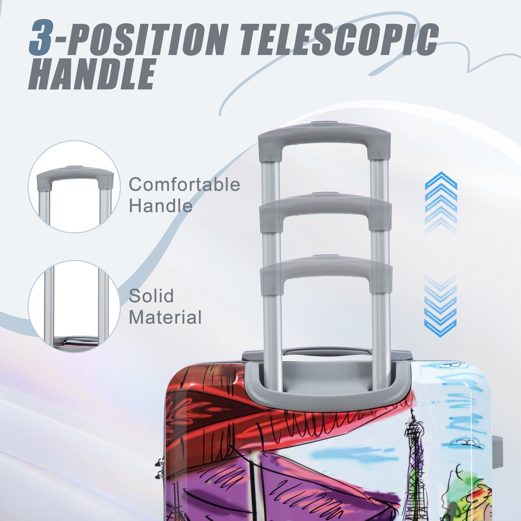 Alvantor 3 Piece Luggage Sets, Hardside Lightweight Suitcase with Combination Lock and Tower Printed, 20/24/28 Inch