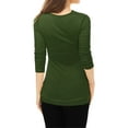 thumbnail image 4 of INSPIRE CHIC Women's Cowl Neck Long Sleeve Top Button Decor Ruched Front Regular Fit Pullover Top 2XL Green, 4 of 7