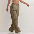 thumbnail image 5 of Thredzr Women Cargo Pants Drawstring Pants Elastic Waist Wide Leg Athletic Solid Color Parachute Pants Lightweight Joggers with Pockets Camel L, 5 of 5