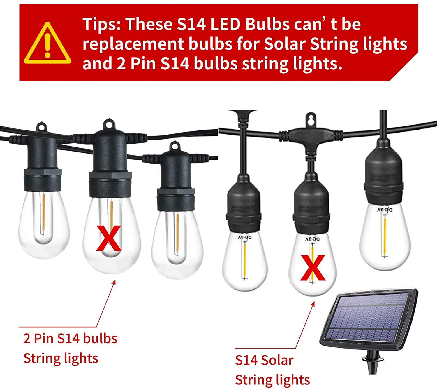 24 Pack LED S14 Replacement Light Bulbs, Shatterproof Outdoor 1 Watt to Replace 11Watts String Incandescent Bulb, E26 Regular Medium Screw Base, 2200K Warm White, Non-Dimmable