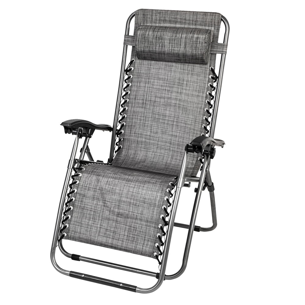 Kepooman 2Pcs Zero Gravity Chair Lounge Chair Table Set, Portable Folding Chairs for Sun Bath, Lawn & Patio Chair, Folding Beach Chair with Detachable Cup Holder, Gray
