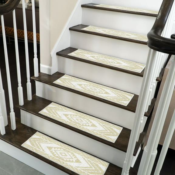 Memorial Design 9" X 28" Stair Treads - 70 % Cotton Anti-Slip Carpet Strips for Indoor Stairs-Easy to Install Stair Treads with Double Adhesive Tape-Safe, Extra-Grip, 4-Pack-Banana Cream Yellow