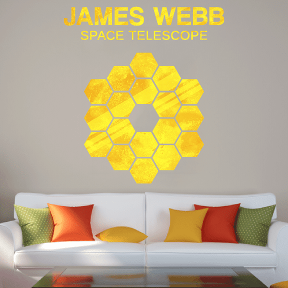 Yellow Themed 20" x 22" JAMES WEBB SPACE TELESCOPE Lettering Art Kids Bedroom Wall Decoration Honeycomb Mirrors Design Removable Astronomy Art Home Wall Decal Sticker
