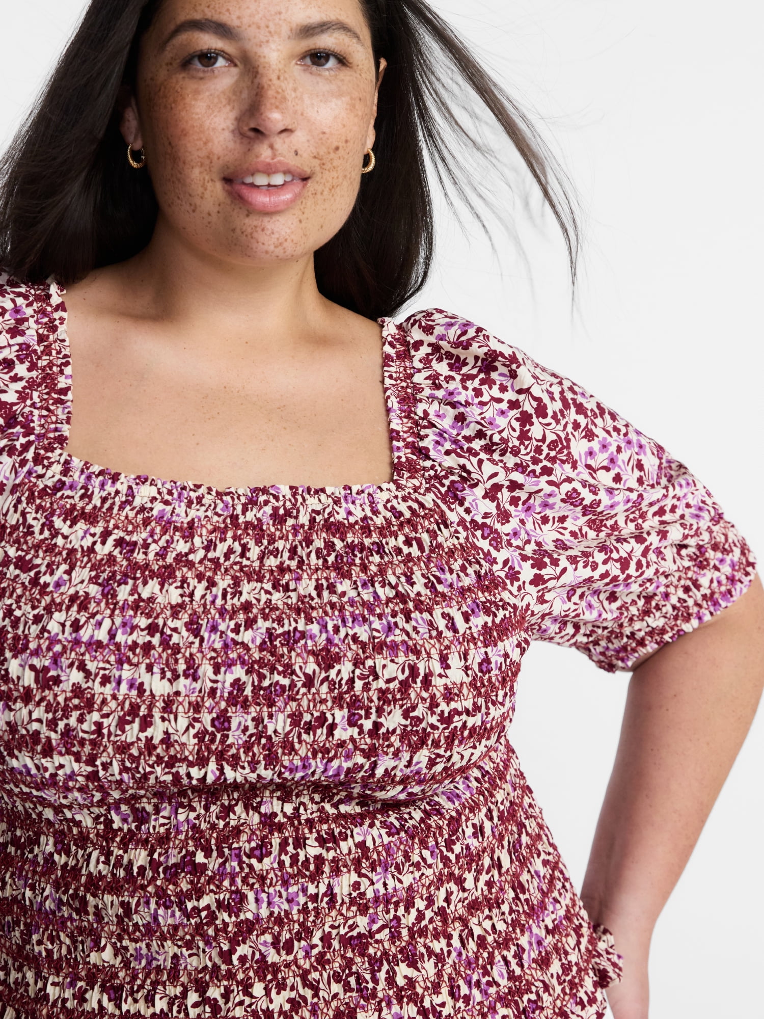 Terra and Sky Women’s Plus Smocked Blouse with Elbow Length Sleeves, Sizes 0X-4X