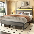 thumbnail image 4 of Full Bed Frame with Storage Headboard & Storage Drawer, Charging Station & LED Light, No Box Spring Needed, Noise Free, Easy Assembly, Gray, 4 of 9