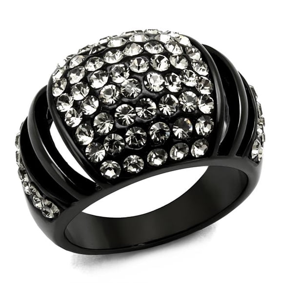 Alamode TK2643-9 Women IP Black Stainless Steel Ring with Top Grade Crystal in Hematite - Size 9