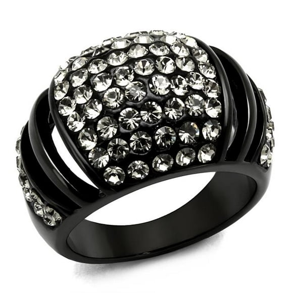 Women IP Black Stainless Steel Ring with Top Grade Crystal in Hematite - Size 8