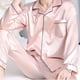 thumbnail image 3 of Conjunto de pijama de 2 piezas de seda sintética con un solo pecho y cárdigan de talla grande para hombre, ropa de dormir para el hogar., 3 of 7
