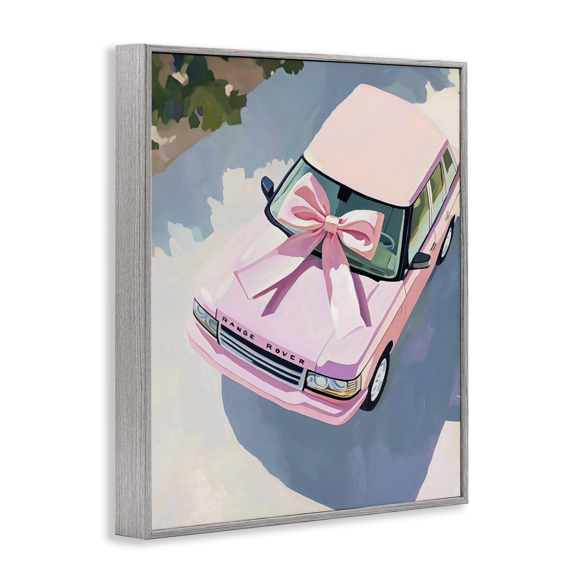 Stupell Industries Pink Luxury Rover with Ribbon Gray Framed Giclee Art, design by The Prints Vibe