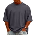 thumbnail image 2 of Inglocry Mens Oversized T-Shirts Heavyweight Crew Neck Stretch Fashion Tee Tops Dark Gray L, 2 of 5