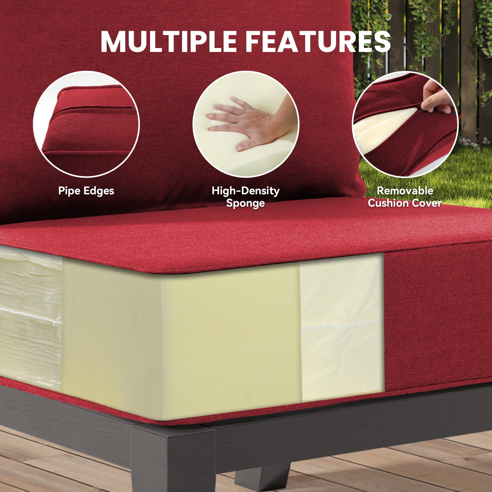 Jentlehouse Outdoor Deep Seat Cushion 24" X 24" X 6" for Patio Furniture,Outdoor Chair Cushions Water & Fade Resistant Patio Furniture Cushions for Wicker Chair, Sofa, Couch, Red (Set of 3)