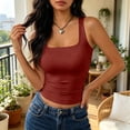 thumbnail image 5 of Women's Square Neck Sleeveless Tank Top, Form-Fitting Basic Seamless Camisole, Casual Cropped Cami for Layering & Daily Wear 09-Wine XL, 5 of 5