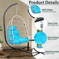 thumbnail image 4 of UHOMEPRO Hanging Egg Chair with Stand, Patio PE Wicker Swing Chair with Cushion and Headrest, Outdoor Hammock Egg Chair for Home Bedroom Patio Balcony, 350 lbs Capacity, Beige+Blue, 4 of 9