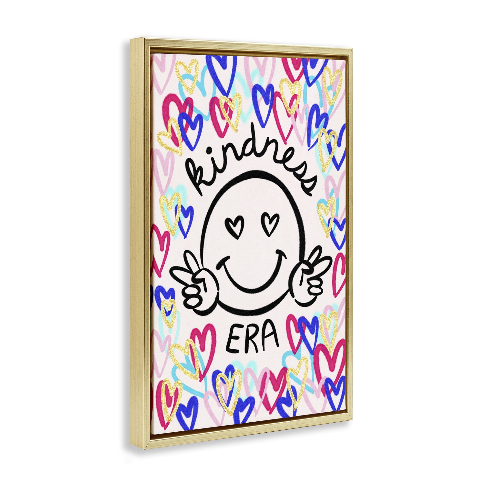 Stupell Industries Kindness Era on Hearts Typography Painting Gold Floater Framed Art Print Wall Art, 21 x 31
