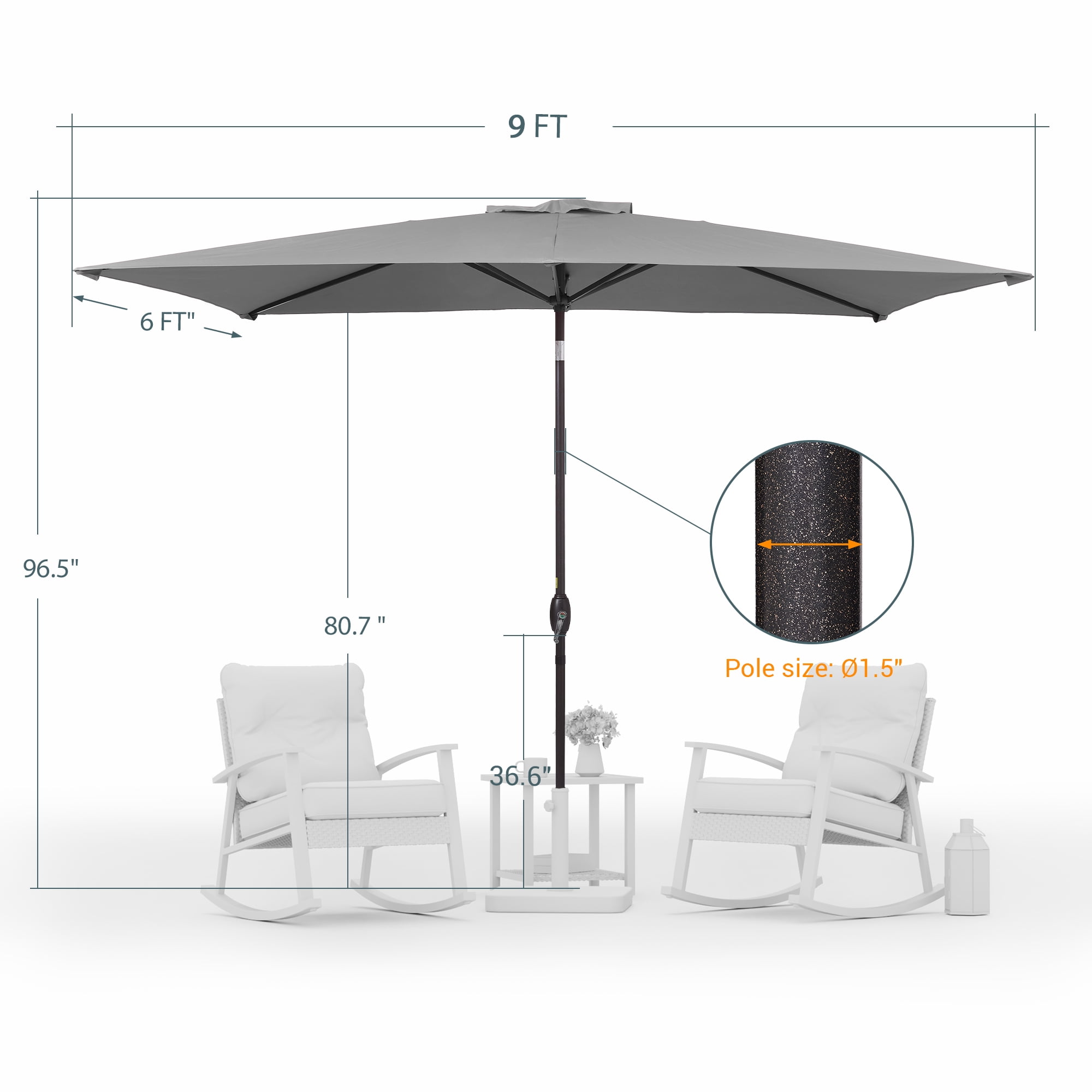 ACEGOSES 6x9ft Outdoor Patio Deck Market Umbrella, Outside Table Umbrellas with Non-Fading Polyester canopy,Gray