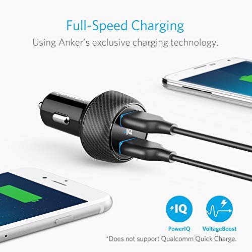 Cargador de coche Anker 24W 4.8A, PowerDrive 2 Elite ultracompacto de 2 puertos con tecnología PowerIQ y LED para iPhone XS / Max / XR / X / 8 / 7 / 6 / Plus, iPad Pro / Air / Mini, Galaxy Note / S Se