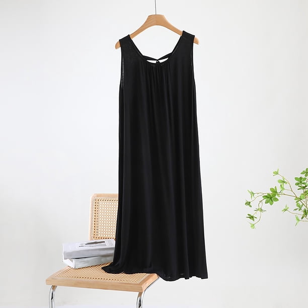 Camisón largo para mujer, sin mangas, de color liso, con espalda que se ata.