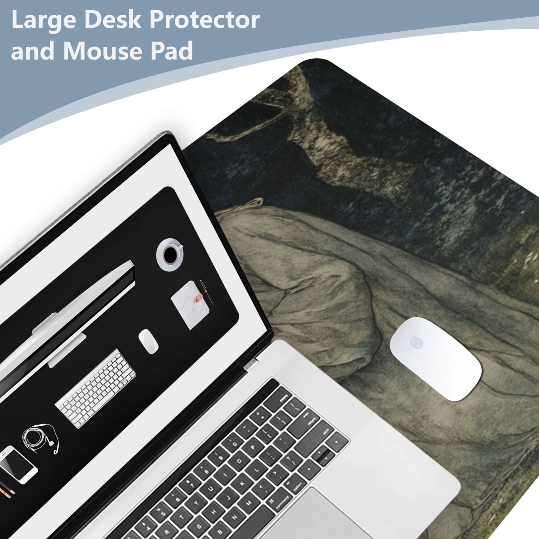 Wobogo Passing The Basin Gaming Mouse Pad Non-slip Leather Desk Mat Water Resist Keyboard Pad for Gamer Office 16.5×35.4in