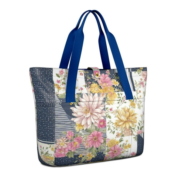 Tote Bag for Women - Pioneer Flower Shoulder Bag - Large Utility Work Duffle Bag with Zipper Handbag for Travel, Work, Sprots