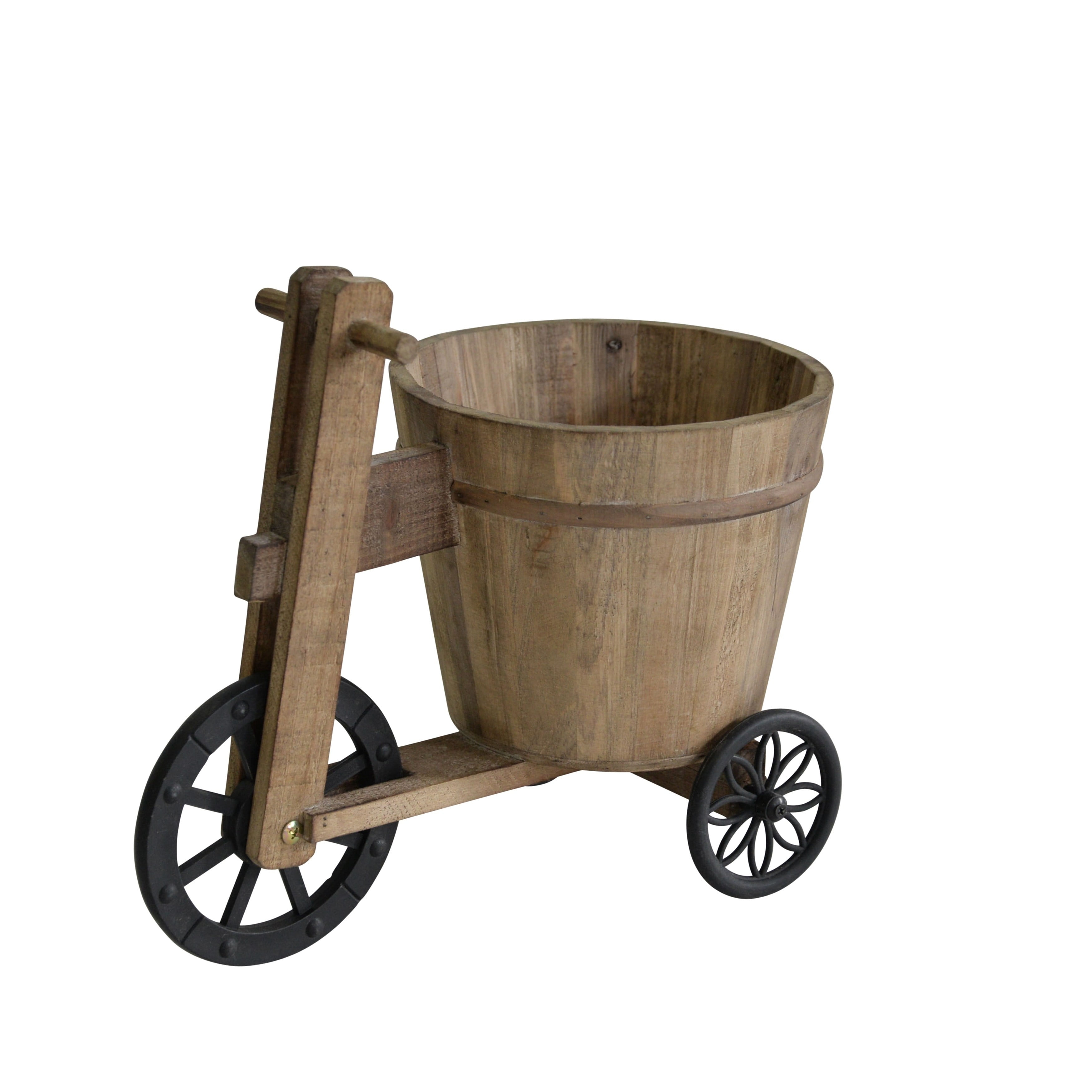 Benzara Mid Century Modern Wooden Trike Plant Holder With Metal Benzara Mid Century Modern Wooden Trike