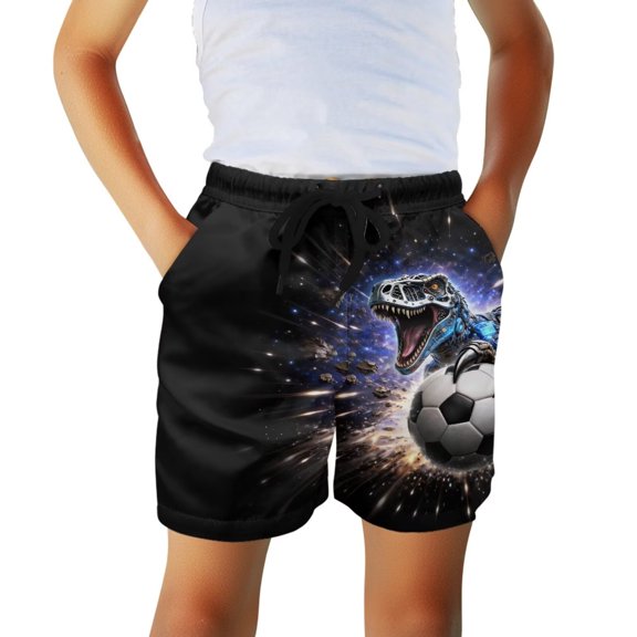 chaqlin Dinosaur Soccer Print Boys Swim Trunks Toddler Swim Shorts with Pocket Drawstring Quick Dry Boys Bathing Suit Swimsuit Board Shorts for Swimming Pool Beach
