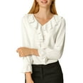 thumbnail image 3 of Unique Bargains Women's Ruffle V Neck Chiffon Work Office Peasant Blouse XS White, 3 of 8