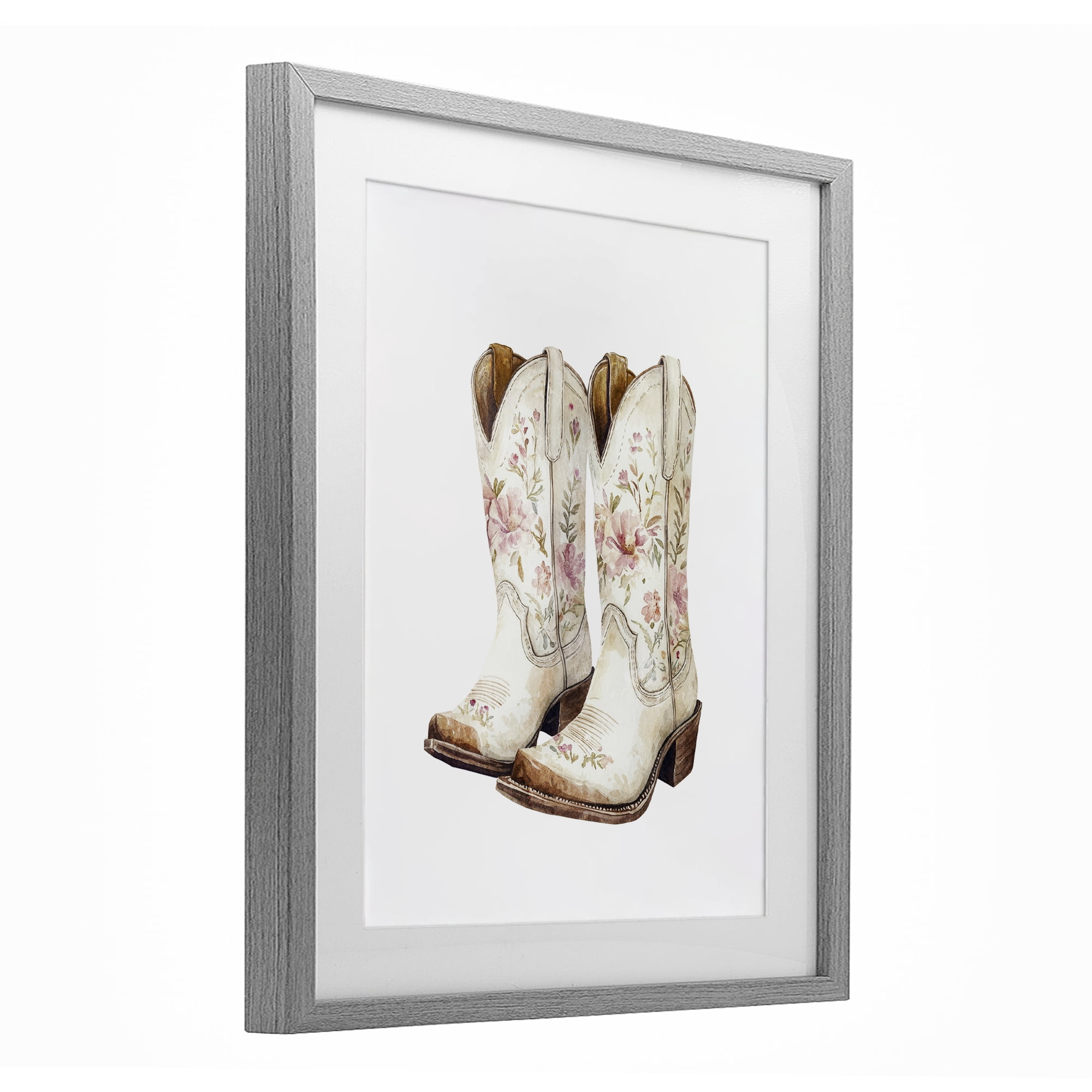 Stupell Industries Boots in Bloom Gray Framed Print Under Glass, design by Svetlana Aleynikova