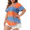 thumbnail image 2 of DARING DIVA Women's Plus Size V Neck Short Sleeve Tie Dye Tunic Top 3X Orange Blue, 2 of 6