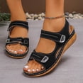 thumbnail image 4 of Xdegoge Wedge Sandals for Women Summer Hook and Loop Straps Metallic Hardware Platform Walking Shoes Open Toe Casual Beach Dressy Footwear Non Slip Sole Ladies Sandals, 4 of 6