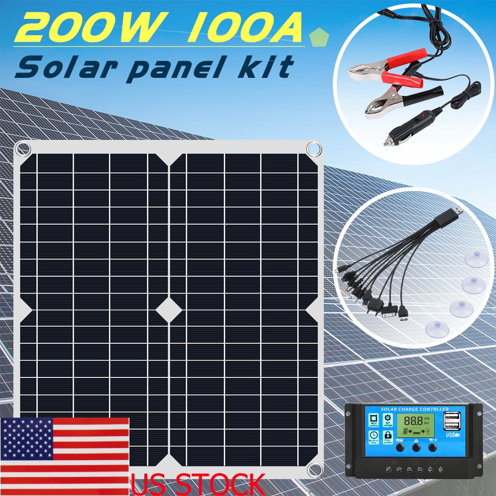 MDHAND 200 Watt 120 Volt Portable Solar Panel Charger W/ Charge Controller,100A Solar Panel Starter Kit
