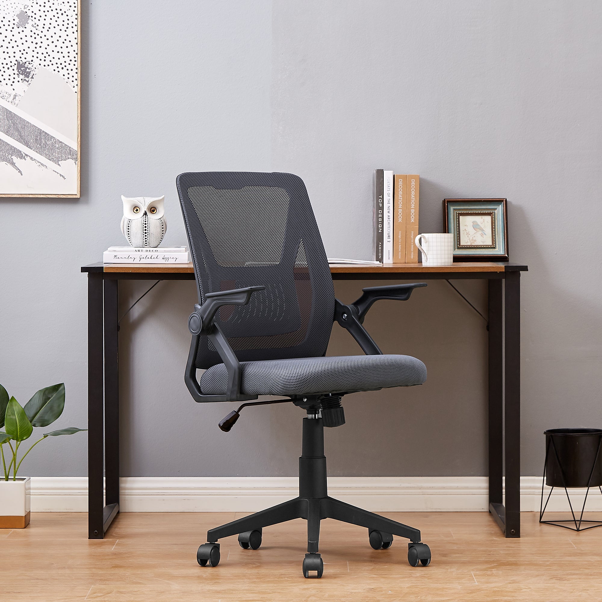 VECELO Mid-Back Swivel Adjustable Ergonomic Office Chair, Mesh Lumbar Support and Adjustable Arms Task Chair for Computer, Grey