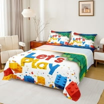 Manfei Multicolor Building Block Bed Sheets Set Queen Size,Boys Games Bedding Sets Queen Size,Colorful Ombre Bed Sheets Queen For Boy,Breathable Room Decoration,4 Pieces