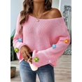 thumbnail image 5 of Women'S Long Sleeve Off the Shoulder Sweaters 2025 Casual Ribbed Knit Flower Loose Slouchy Pullover Tops Pink L, 5 of 7