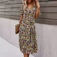 thumbnail image 2 of PENGXIANG Femmes Casual Print Fleur Slim Été Manches Courtes V-Cou Robe, 2 of 3