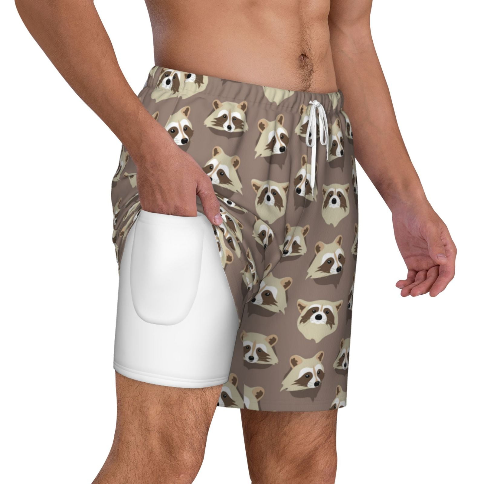 Xecao Raccoon for Men's Swimming Trunks Swim Trunks Quick Dry Swim Shorts with Mesh Lining Funny Swimwear Bathing Suits