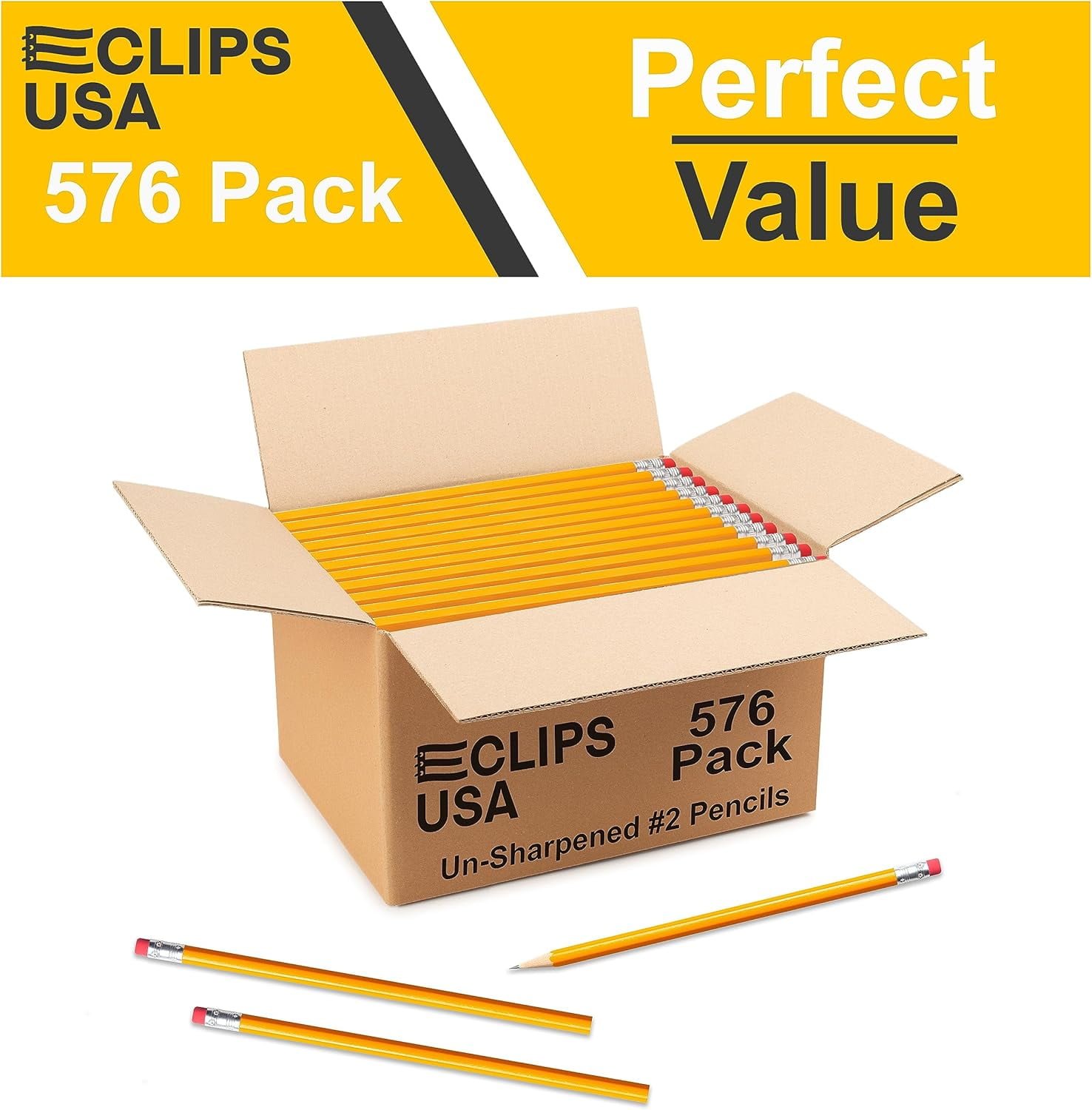 E-Clips USA Graphite Pencils, Unsharpened Drawing Pencils with Erasers, 576 Bulk Pack