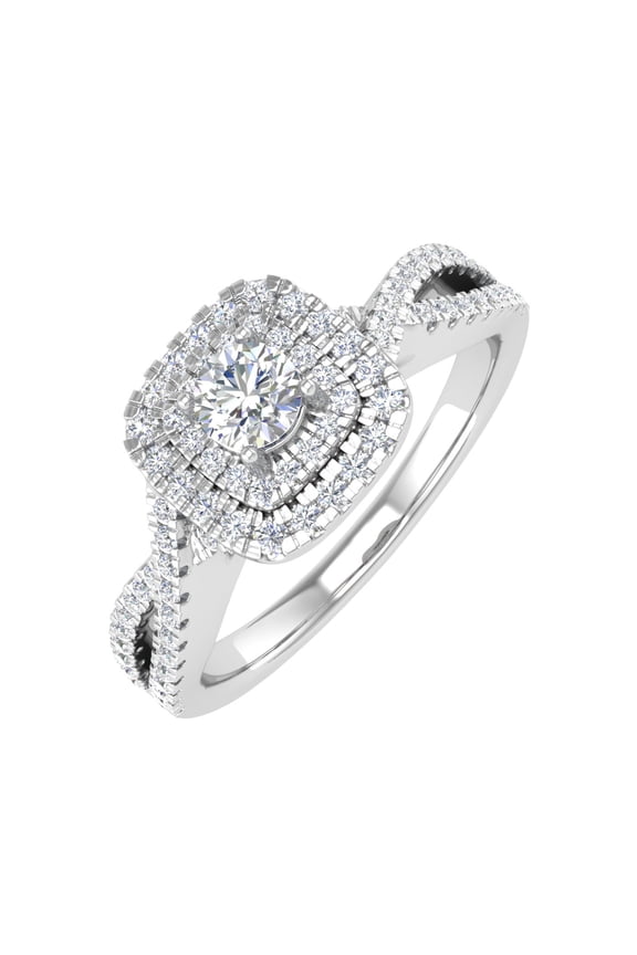1/2 Carat Cushion cut Halo Diamond Engagement Ring in 10K White Gold (Ring Size 10)