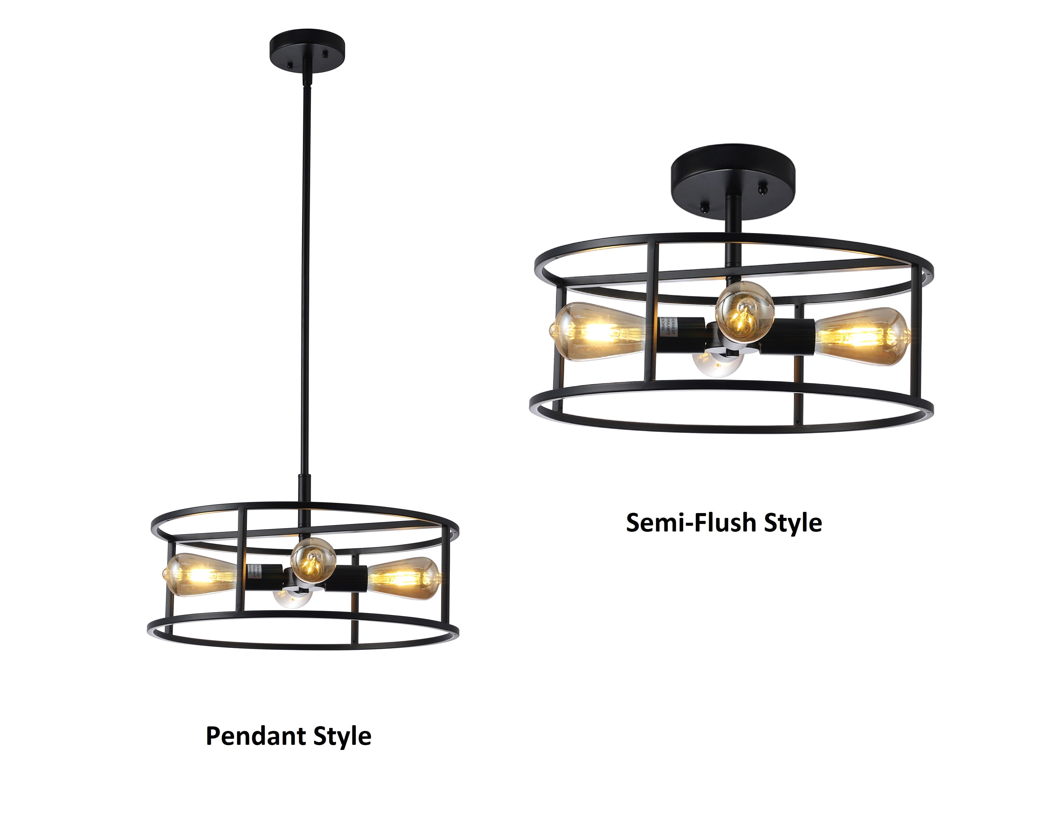 Matt Black 4-Light Farmhouse Drum Ceiling Pendant